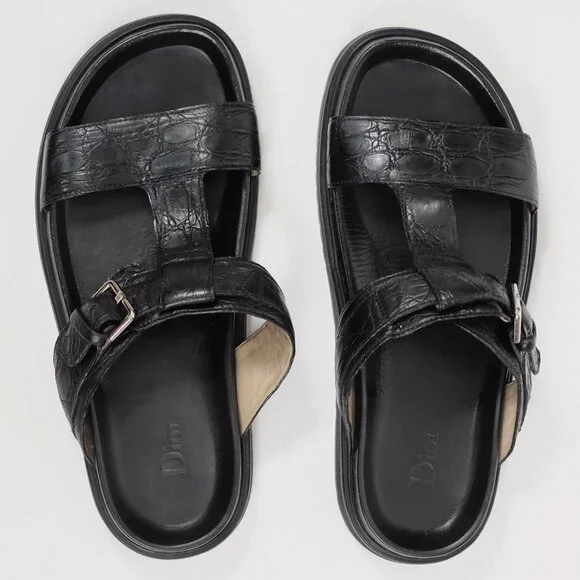 Dior Homme sandals shoes 43 US 10  black alligator crocodile CD buckle slides - Picture 5 of 11